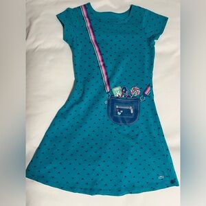 American Girl Turquoise Dress with Navy Heart Accents